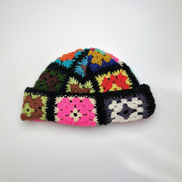 Double Roll Beanie Granny Square  - XS