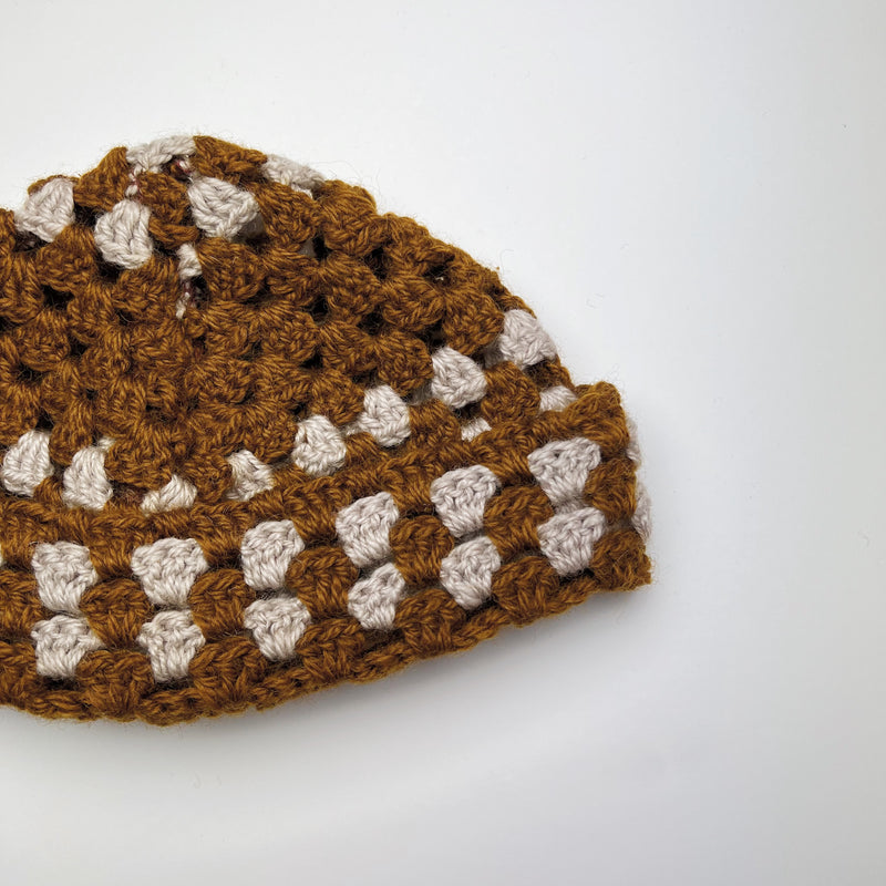 Double Roll Beanie Brown and Grey- XL