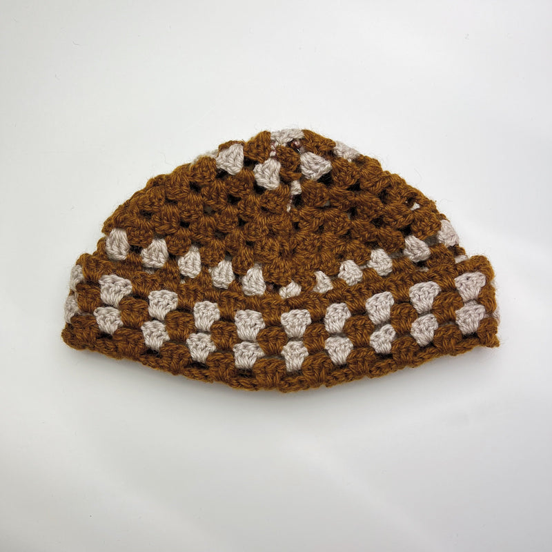 Double Roll Beanie Brown and Grey- M/L
