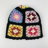 Double Roll Beanie Granny Square - Yellow Flower